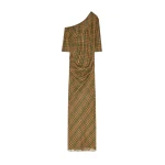 Dries Van Noten Long off-shoulder lurex dress in Khaki | Dresses | Coveti