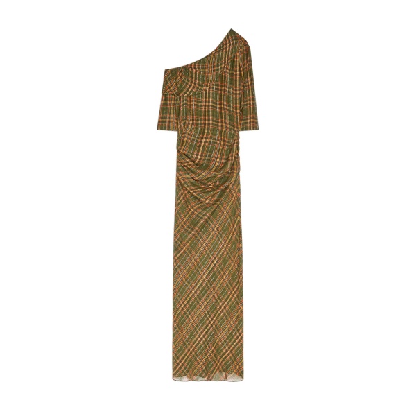 Dries Van Noten Long off-shoulder lurex dress in Khaki | Dresses | Coveti