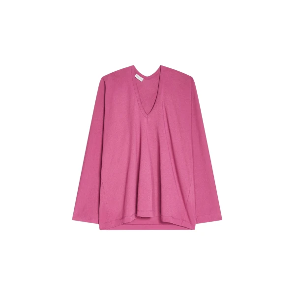 Dries Van Noten Long sleeve cotton tee in Berry | Tops | Coveti