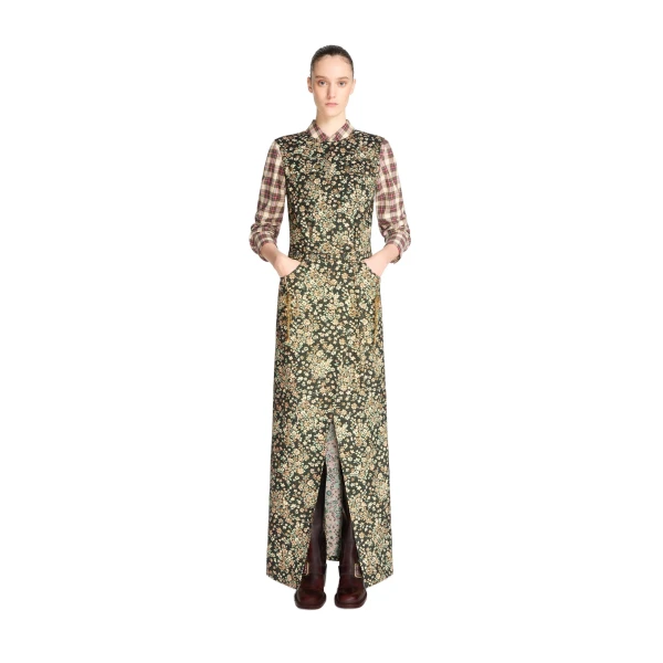 Long slitted floral dress in Black - Image 2
