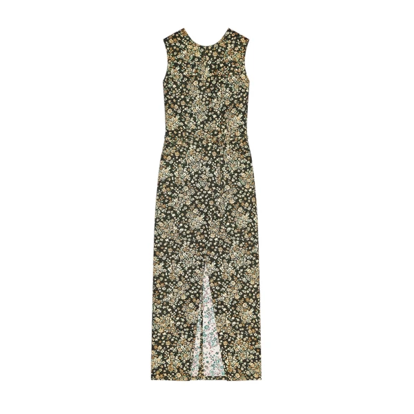 Long slitted floral dress in Black