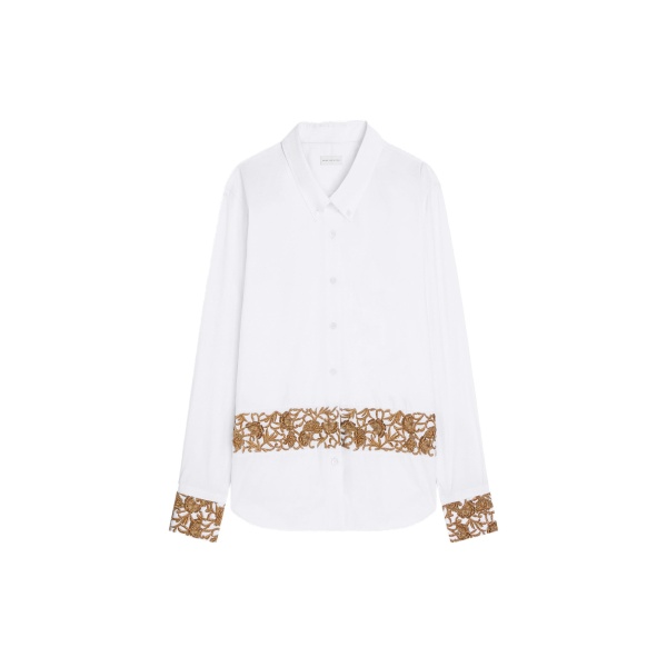 Dries Van Noten Loose embroidered cotton poplin shirt in White | Tops | Coveti