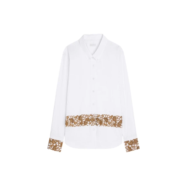Dries Van Noten Loose embroidered cotton poplin shirt in White | Tops | Coveti