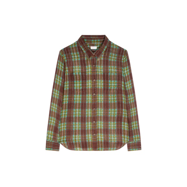 Dries Van Noten Loose lurex shirt in Burgundy | Tops | Coveti