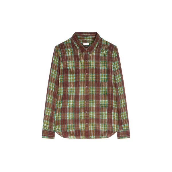 Dries Van Noten Loose lurex shirt in Burgundy | Tops | Coveti