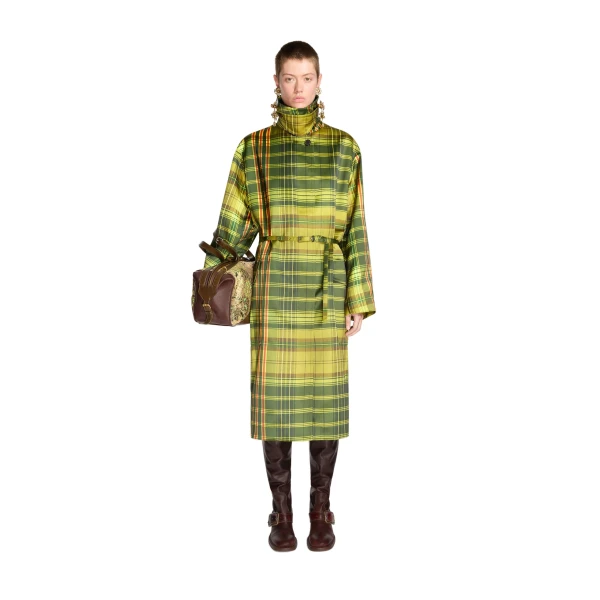 Oversized checked coat in Neon Yellow - Image 2