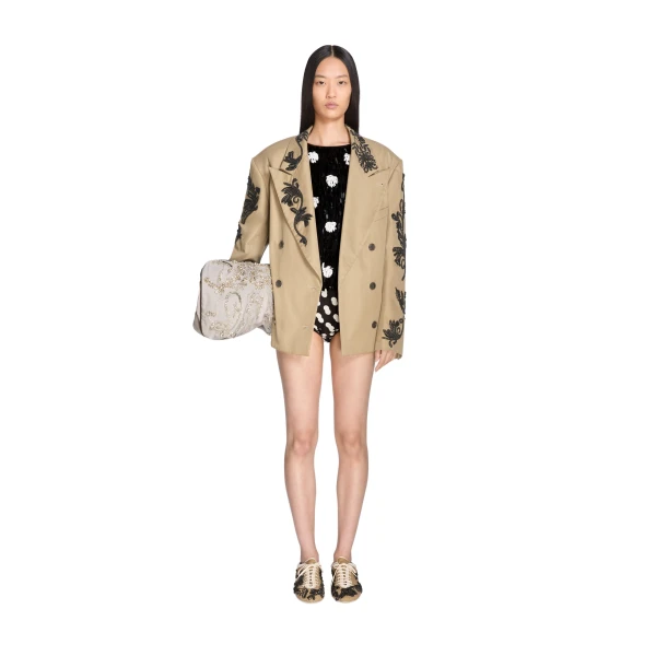 Oversized embroidered blazer in Camel - Image 2