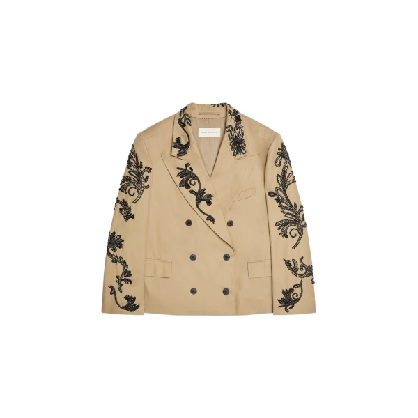 Dries Van Noten Oversized embroidered blazer in Camel | Jackets | Coveti