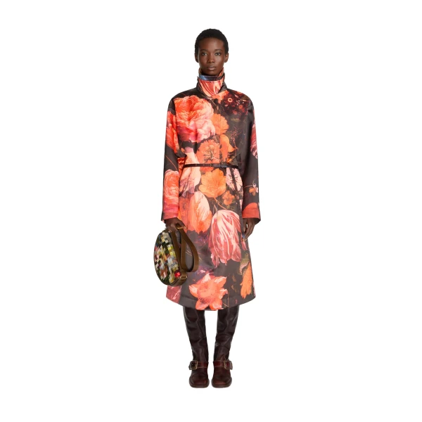 Oversized floral coat in Neon Orange - Image 2