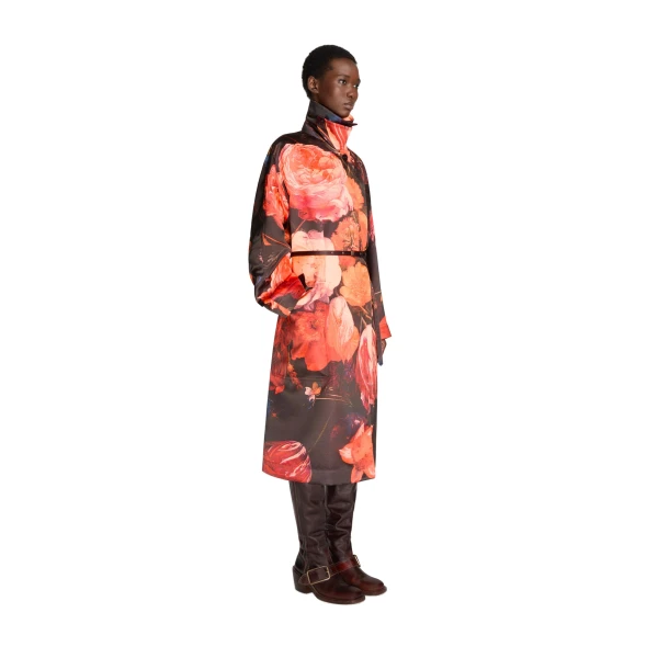 Oversized floral coat in Neon Orange - Image 3