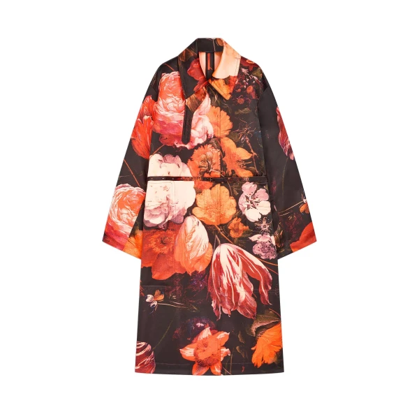 Dries Van Noten Oversized floral coat in Neon Orange | Coats | Coveti