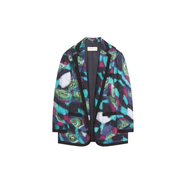 Dries Van Noten Oversized moiré blazer in Petrol | Jackets | Coveti