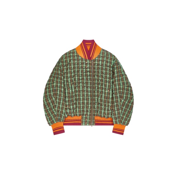 Dries Van Noten Oversized seersucker bomber in Khaki | Jackets | Coveti