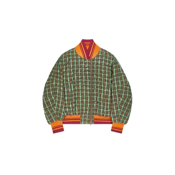 Dries Van Noten Oversized seersucker bomber in Khaki | Jackets | Coveti