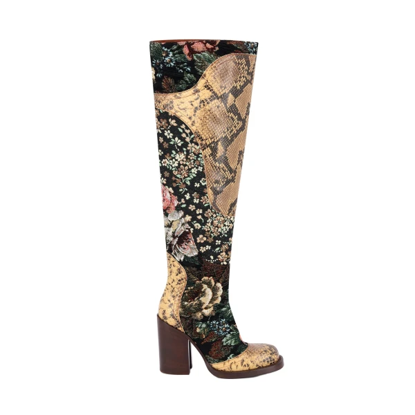 Patchwork leather boots in Forest - Image 2