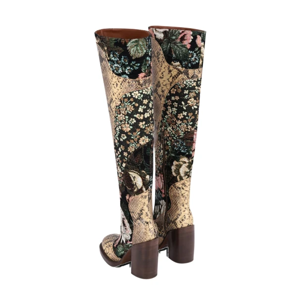 Patchwork leather boots in Forest - Image 4
