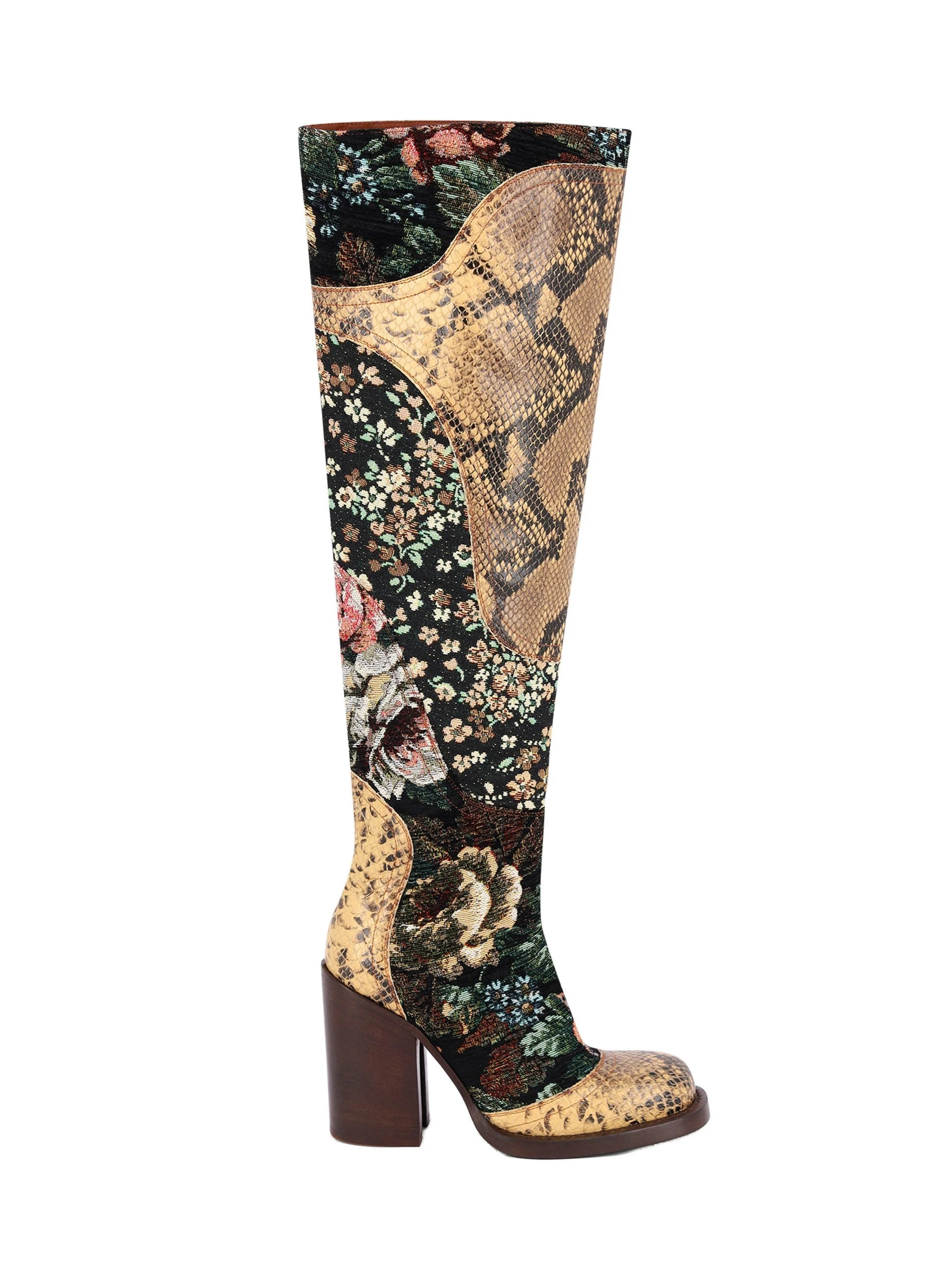 Dries Van Noten Patchwork leather boots in Forest | Boots | Coveti Dries Van Noten Patchwork leather boots in Forest