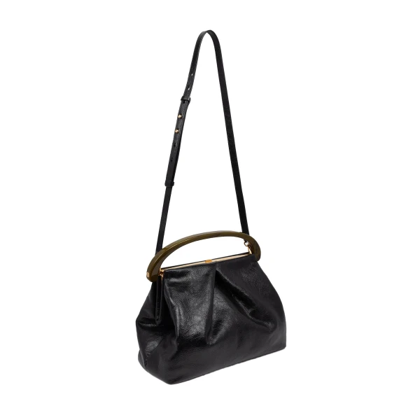 Pleated leather bag in Black - Image 3