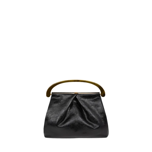Dries Van Noten Pleated leather bag in Black