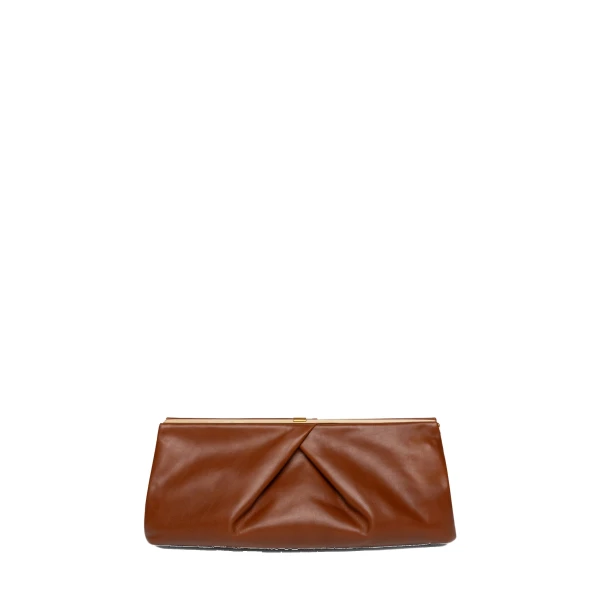 Pleated leather clutch in Tan - Image 2
