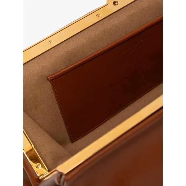 Pleated leather clutch in Tan - Image 5