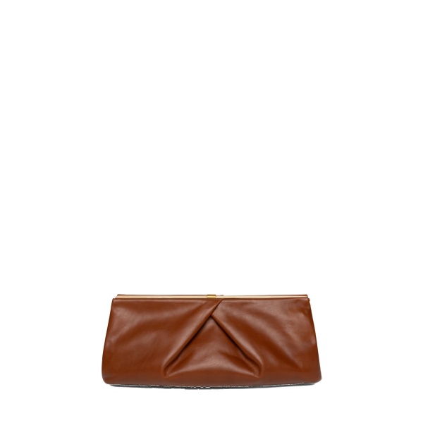 Dries Van Noten Pleated leather clutch in Tan