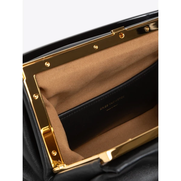 Pleated smooth leather bag in Black - Image 5