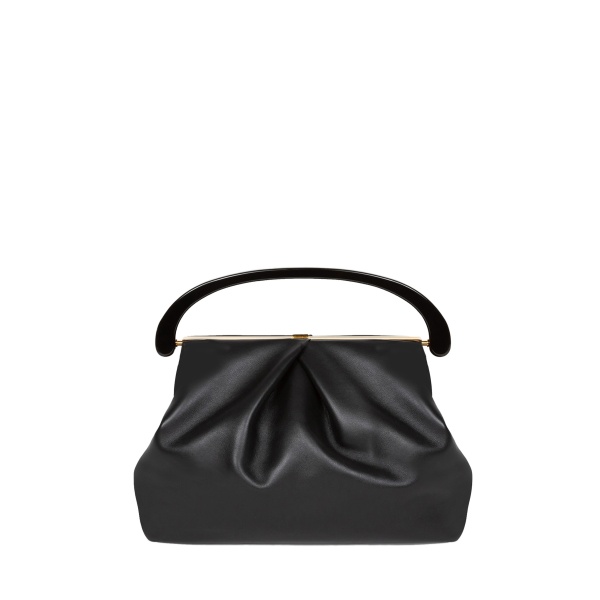 Dries Van Noten Pleated smooth leather bag in Black
