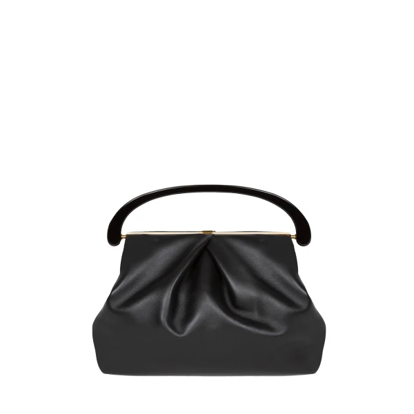 Dries Van Noten Pleated smooth leather bag in Black