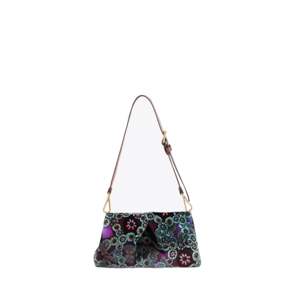Pleated velvet clutch in Purple - Image 4