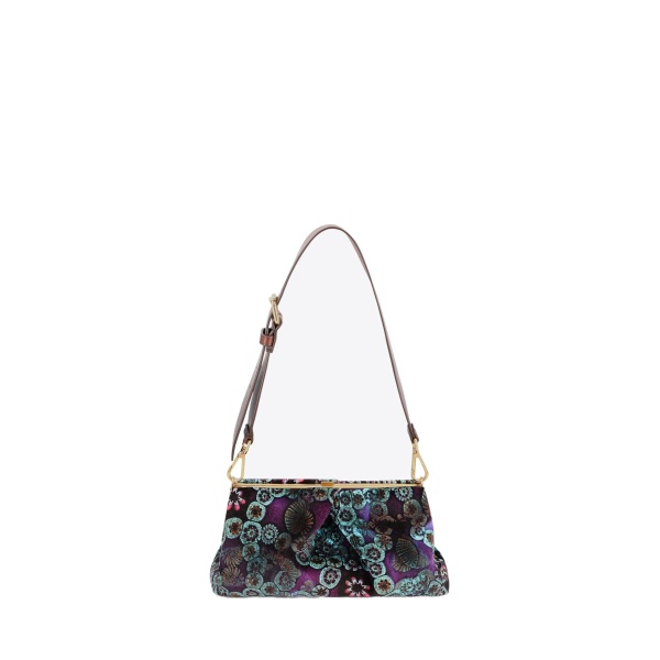 Dries Van Noten Pleated velvet clutch in Purple