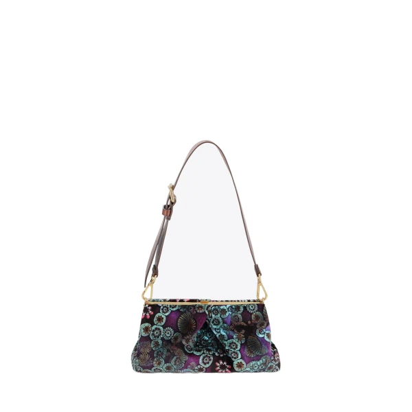 Pleated velvet clutch in Purple