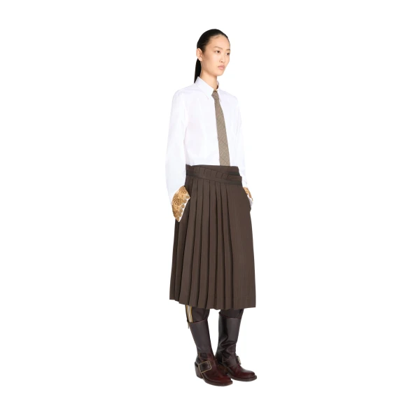 Pleated viscose skirt in Brown - Image 3