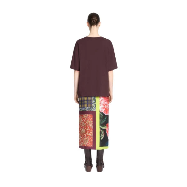 Printed cotton tee in Burgundy - Image 4
