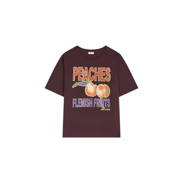 Dries Van Noten Printed cotton tee in Burgundy | Tops | Coveti