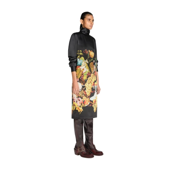 Printed silk dress in Black - Image 3