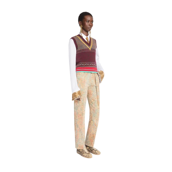 Slim leg jacquard pants in Orange - Image 3