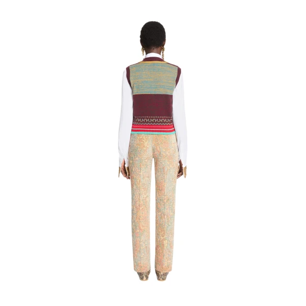 Slim leg jacquard pants in Orange - Image 4