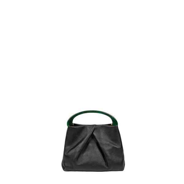 Dries Van Noten Small pleated leather bag in Black