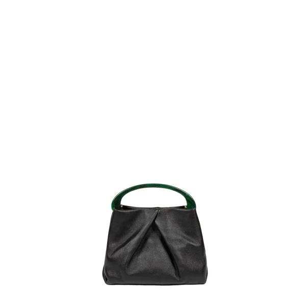 Small pleated leather bag in Black