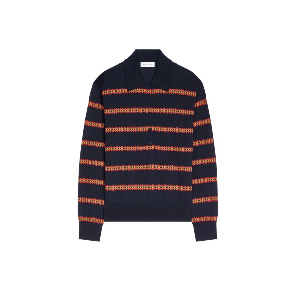 Dries Van Noten Striped wool polo in Navy | Knitwear | Coveti