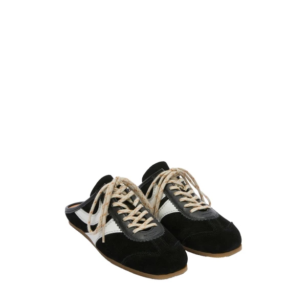 Suede sneaker mules in Black and White - Image 3