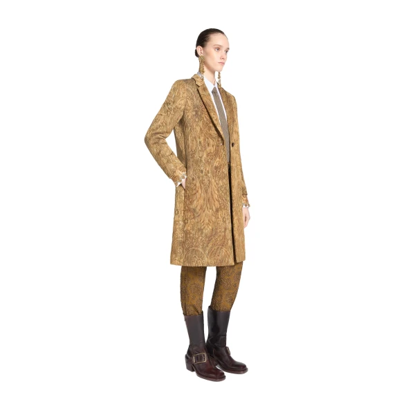 Tailored jacquard coat in Khaki - Image 3