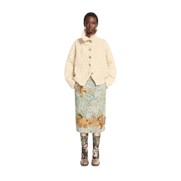 Textured wool cardigan in Ecru - Image 2