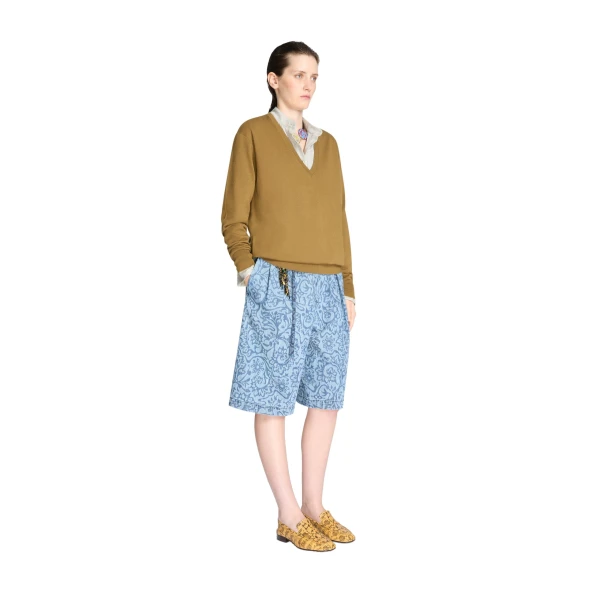 V neck merino sweater in Khaki - Image 3