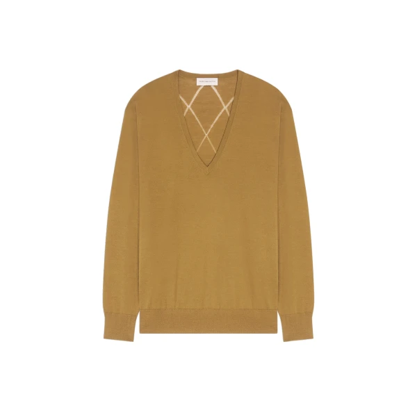 V neck merino sweater in Khaki