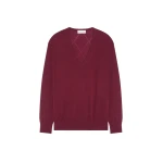 Dries Van Noten V neck merino sweater in Wine | Knitwear | Coveti
