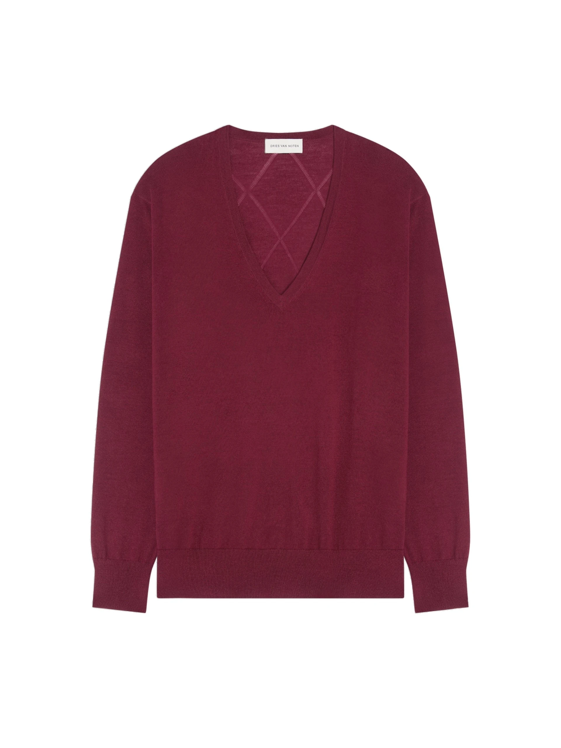 Dries Van Noten V neck merino sweater in Wine | Knitwear | Coveti Dries Van Noten V neck merino sweater in Wine | Knitwear | Coveti