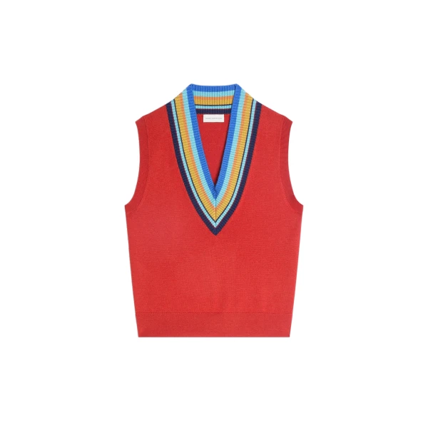 V-neck wool top in Brique