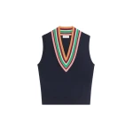 Dries Van Noten V-neck wool top in Navy | Knitwear | Coveti